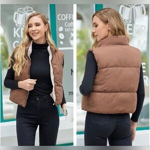 Quilted Puffer Vest Brown and Cream